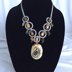 Hand Crochet Gemstone  (Jasper) necklace -18”+ extension .