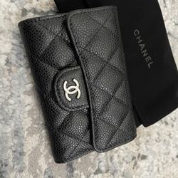 NEW Chanel Classic Quilted Caviar Black X sliver Hardware Flap Card Wallet