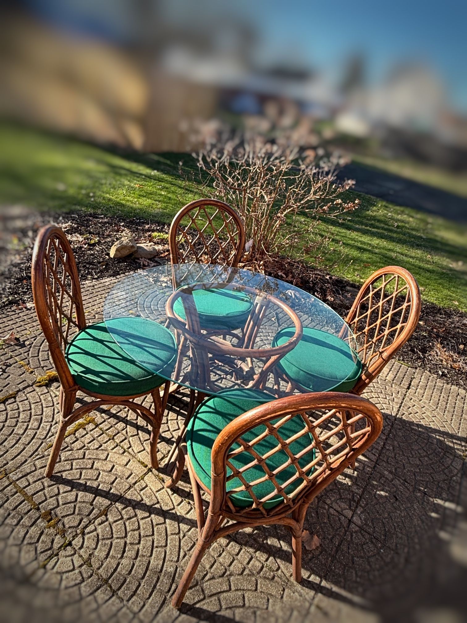 Vintage 5-Piece Rattan & Glass Dining Set - Boho Chic