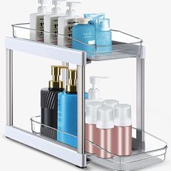  2-Tier Organizer with Clear Sliding Baskets & Pull Out Drawer