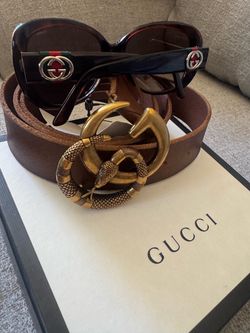 Original Gucci Leather Belt with Snake GG Buckle