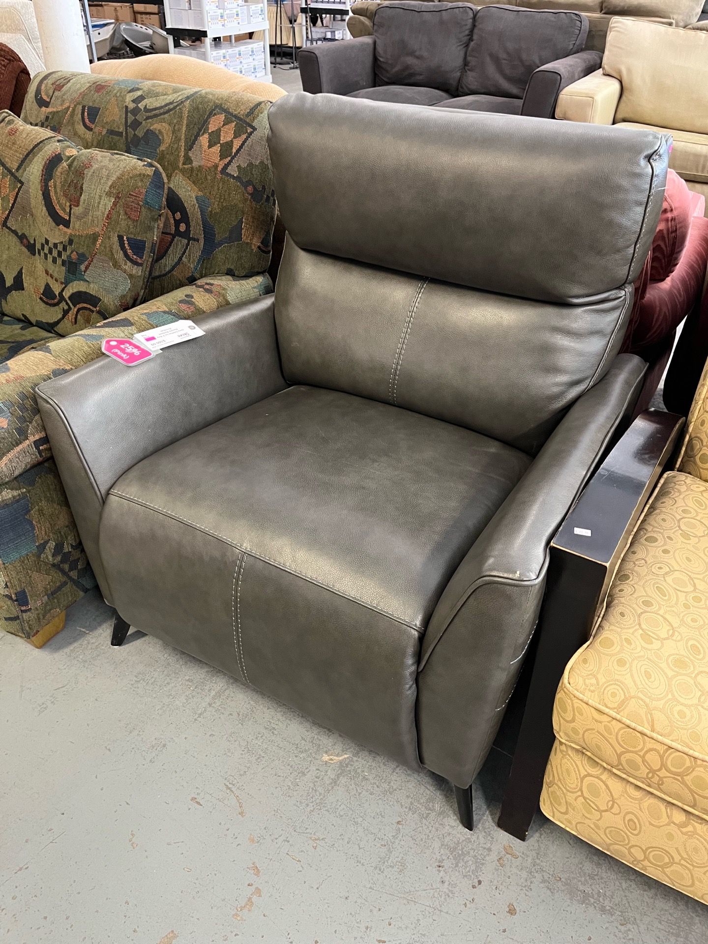 Gray faux leather Lazboy recliner chair (in store)