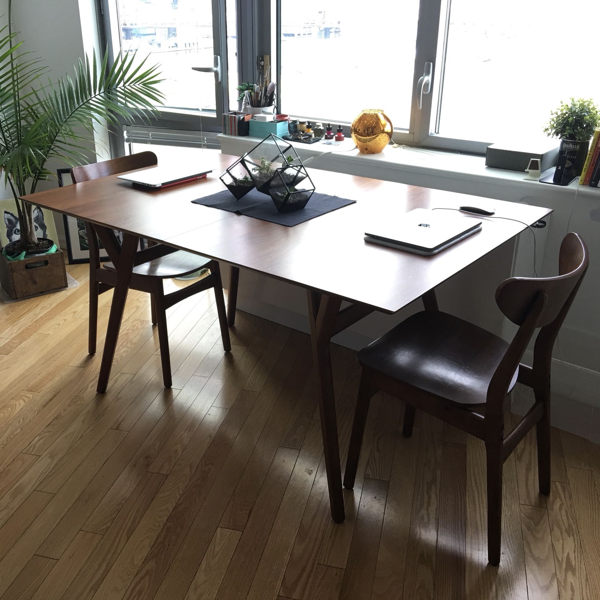 West Elm mid-century Dining Table (Expandable 60” - 80”) + matching West Elm Classic Walnut Chairs