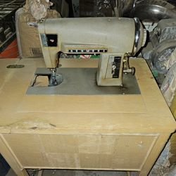 Antique Sewing Machine And Desk