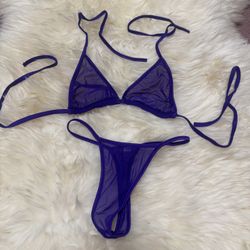 New one size purple mesh bikini y2k festival rave outfit lingerie raver dance