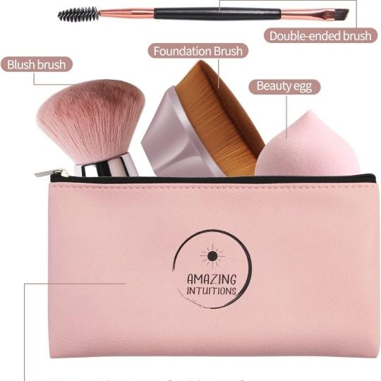3 Piece Make Up Brushes With Sponge And Pouch $15