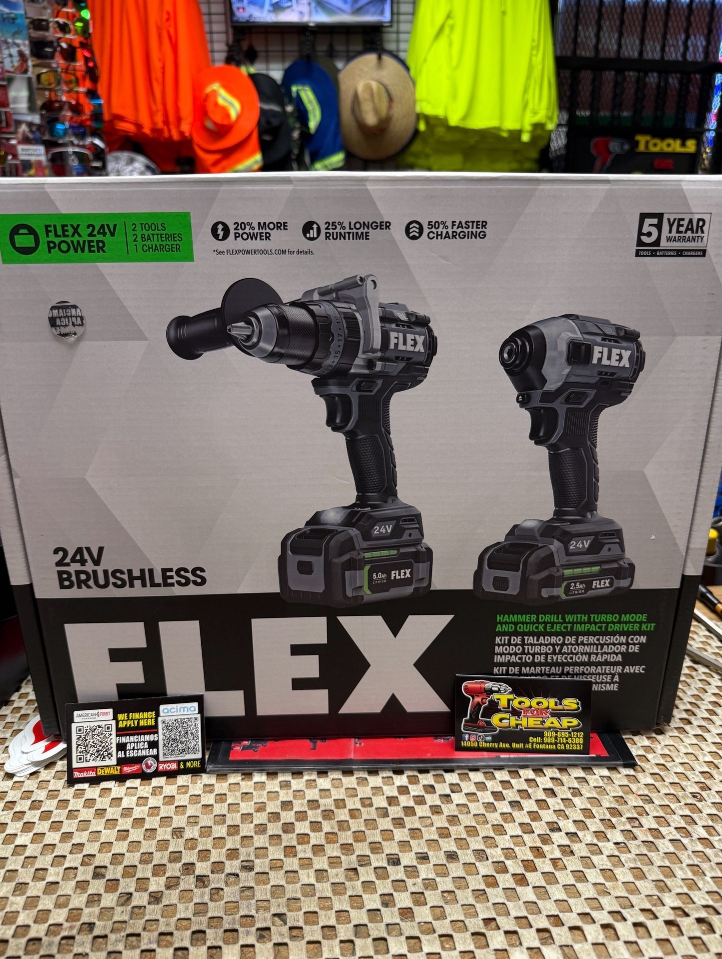 FLEX 24V HAMMER DRILL WITH TURBO MODE AND QUICK EJECT IMPACT DRIVER KIT W/ BATTERY & CHARGER