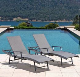 Sling Wave Chaise Lounge with Adjustable Armrests, 2-pack
