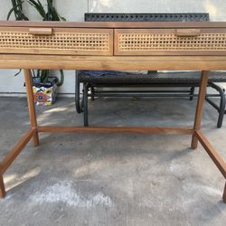Minsmere Brand Brown Wicker Side Table, Bookshelf And Desk Set