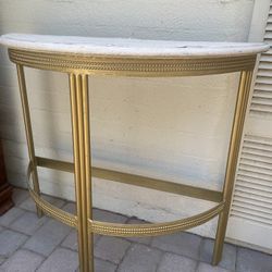 Vintage Art Deco Painted Wood Top Welded Gold Metal 35” High Entry Table Side Table