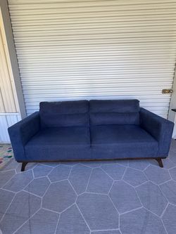 Navy Blue Sofa with Dark wood frame & legs - Model home furniture