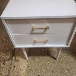 Mid Century Modern Style White And Gold Nightstand(New In Box)