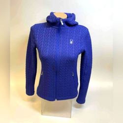 NEW Spyder Cable Knit Women's Blue Purple Sweater Hooded Jacket Small