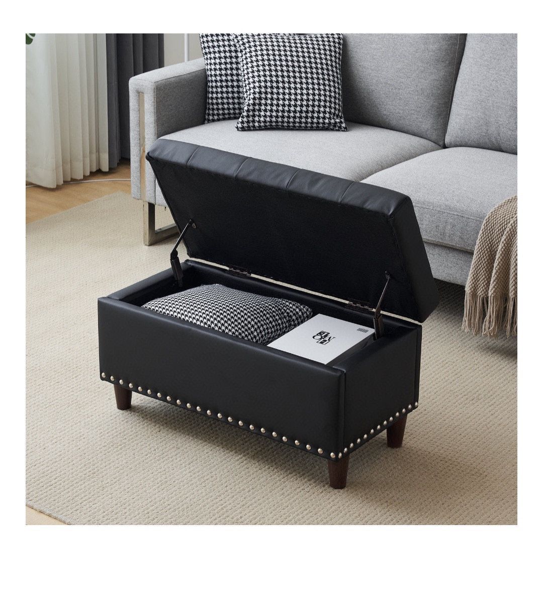 Ktaxon Storage Ottoman Footstool Organizer,31.5'' Tufted PU Sofa Bed Bench for Entryway, Living Room Bedroom Black