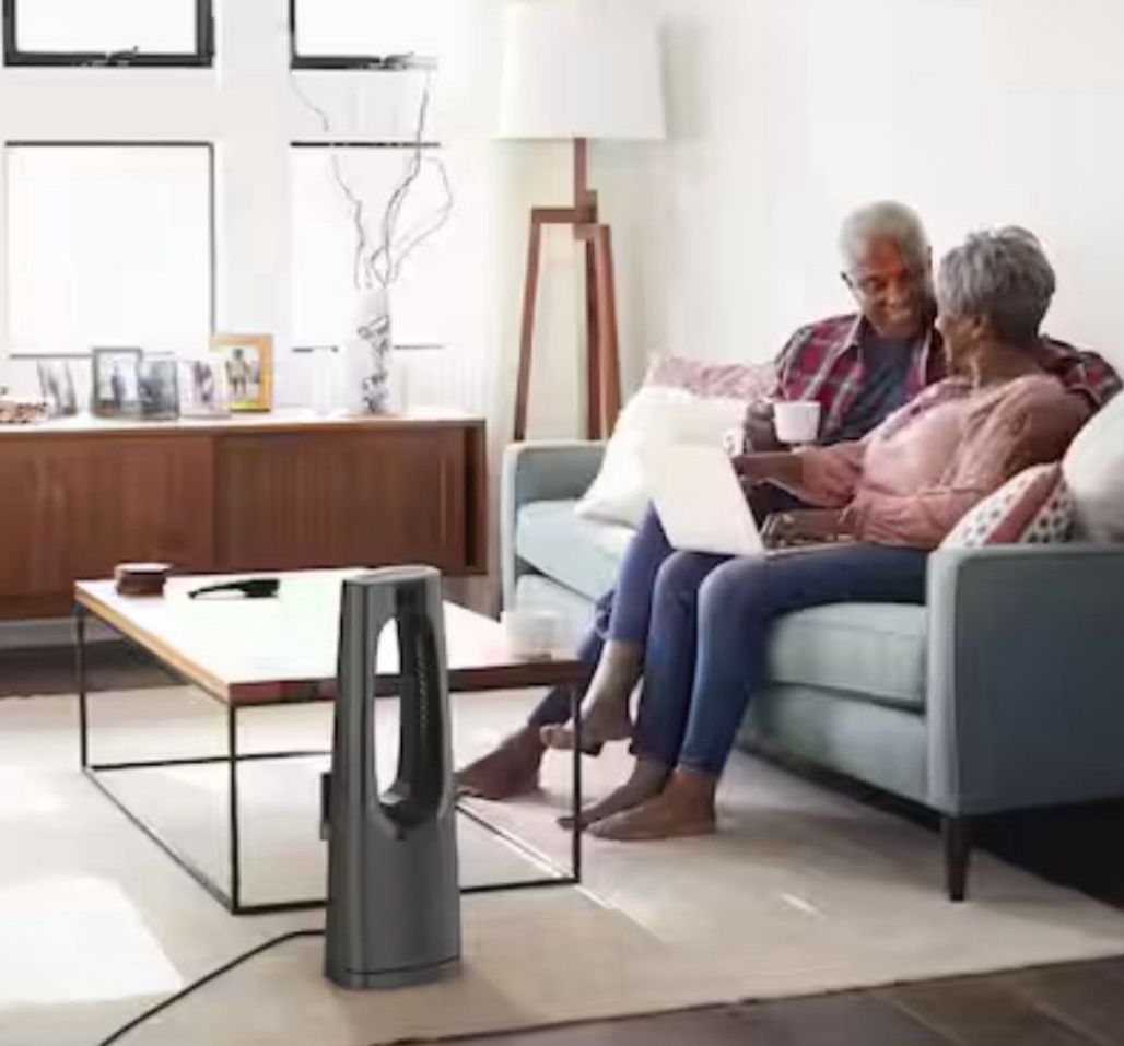 Lasko Bladeless 1500W 28 in. Black Electric Oscillating Tower Ceramic Space Heater With Remote