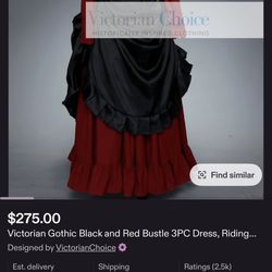 Victorian/steampunk black and red bustle 3pc dress