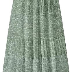 Nashalyly Womens Chiffon Ellastic High Waist Pleated A-Line Flared Maxi Skirt,3X
