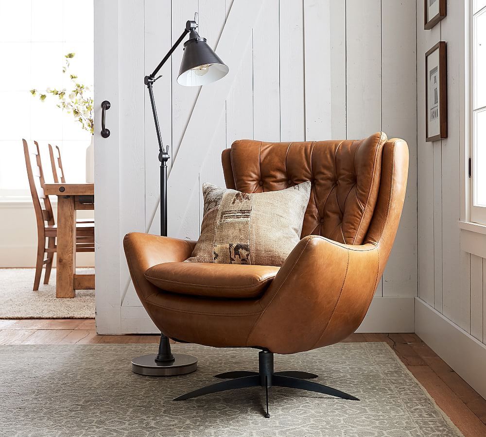 Wells Tufted Leather Swivel Armchair Wells Tufted Leather Swivel