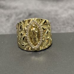 San Judas nugget gold plated CZ Ring size 9