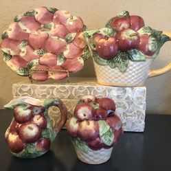 Apple Teapot Set Sugar * Creamer * Plate * Teapot Modern Bizarre 