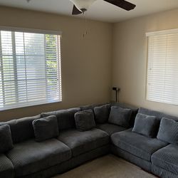 Dark Gray L-Shaped Corduroy Sectional