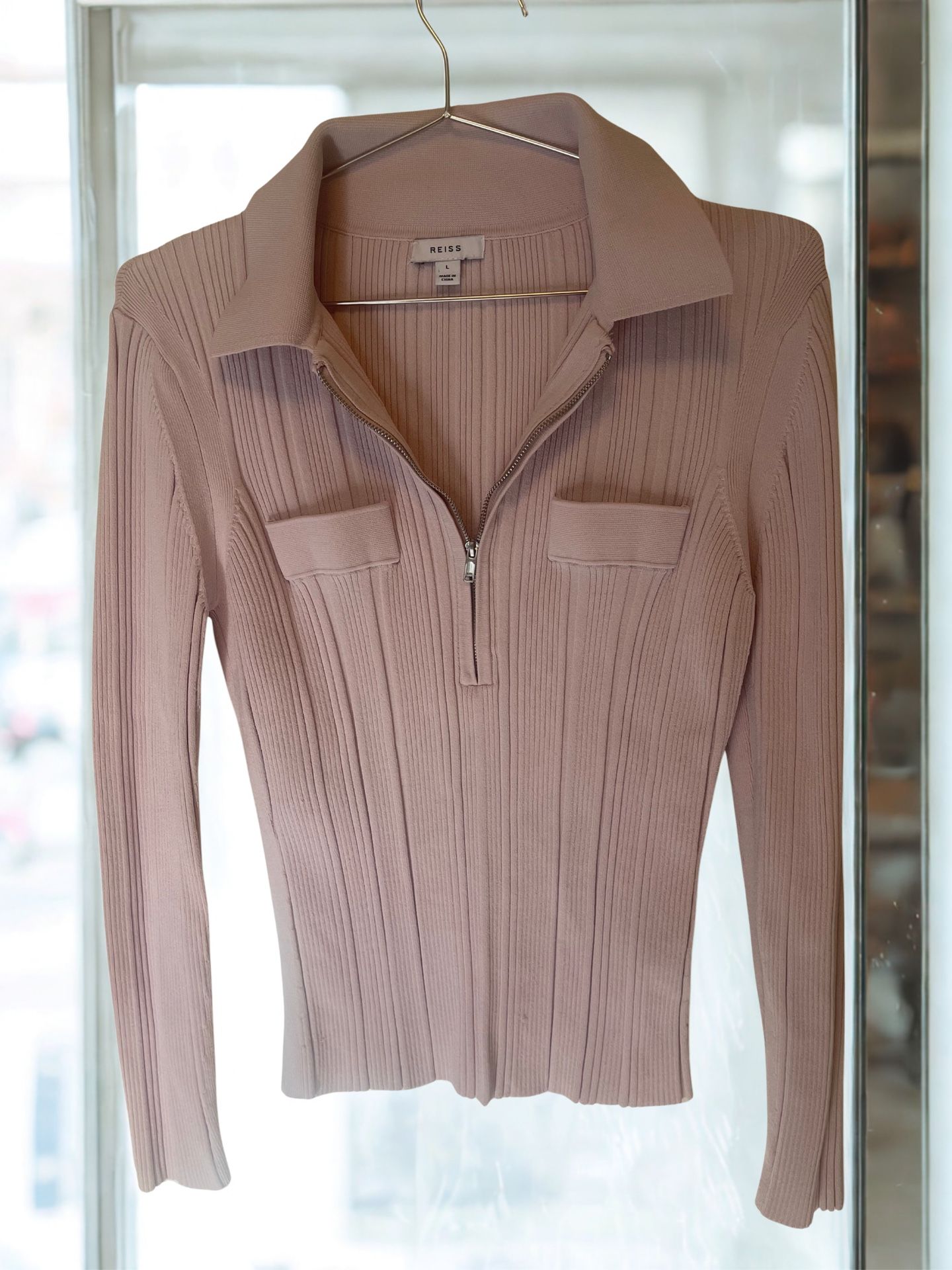 💗 REISS Ribbed Zip-Up Knit Top 💗