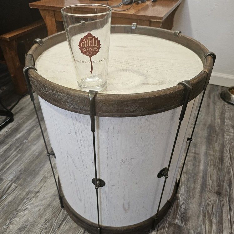 Faux Drum End Table with Shelf