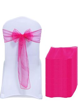 100 Organza Chair Sashes Hot Pink Fuchsia Magenta