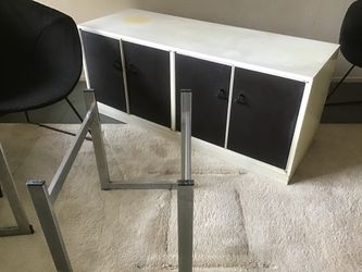 Mid-Century Modern Black & White 4-Door Storage Cabinet