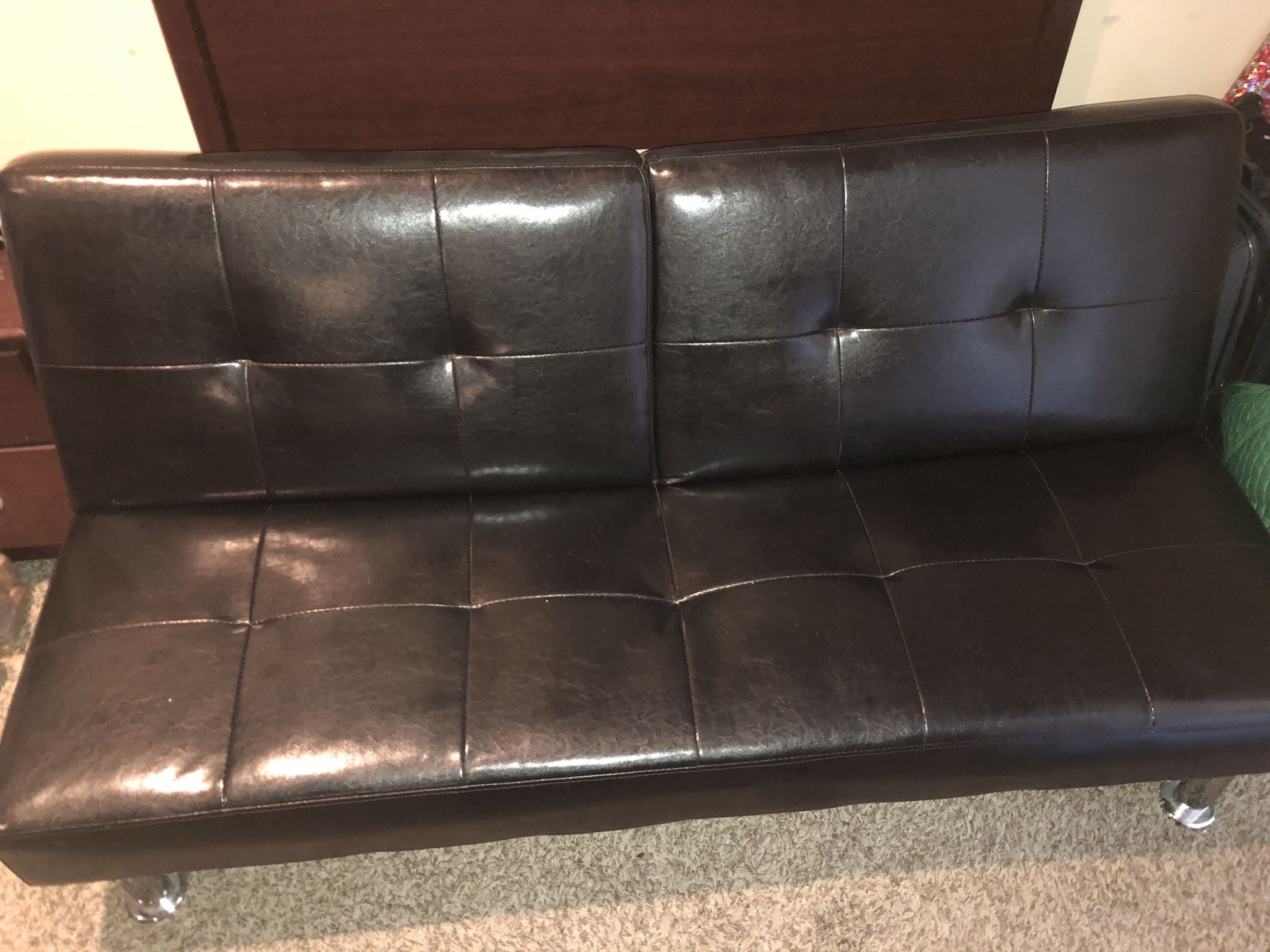 Black Leather Futon -$65