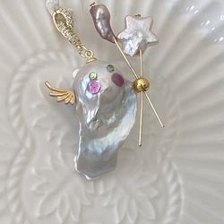 Handmade Flameball Baroque Pearl With Star And Purple Keshi