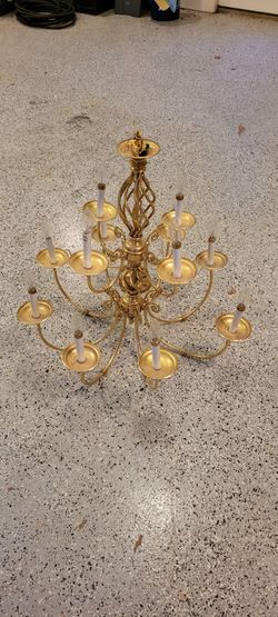 Large 12-Light Brass Chandelier - 29" Wide - Traditional Caged Design