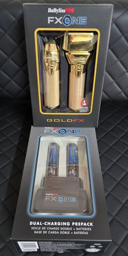 BaByliss Pro FXONE GoldFX Trimmer & Foil Shaver FX1FSTGTO + BaByliss Pro FXONE Dual-Charging Prepack [2 Batteries, 1 Charging Stand] FXC2BPPK