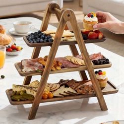 Bundle Deal / 3-Layer Wooden Dessert Display Stand (1-Piece) - Fruit/Cupcake Holder (Dark Brown) | Holiday Restaurant/Party/Wedding Gift And Three-Ti 