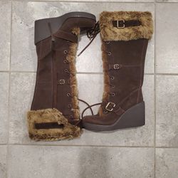Brown Suede Faux Fur Mid-calf Size 9 Boots 