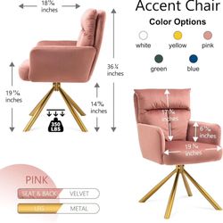 180° Swivel Velvet Living Room Chair Modern Dining Armchair with Golden Legs Ergonomic Upholstered Accent Chair Single Sofa for Bedroom Reading Home O