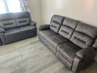 New Reclining Couch / Love Seat. Brown Or Grey Fabric. Free Delivery!
