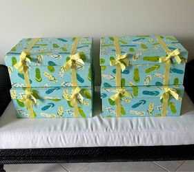 Set of 4 Coastal Blue & Yellow Storage Boxes