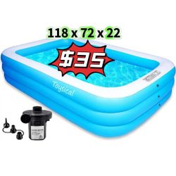 ❤️$35❤️ Inflatable Pool for Kids and Adults with Pump - 118 x 72 x 22 - More Durable Than Other Blow up Pools for Adults - Includes Patches  Pick up i