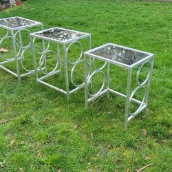 3 Nesting Mirrored End Side Tables Table