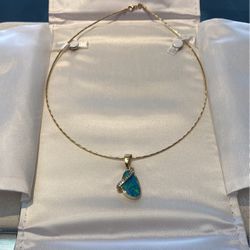 14 Karat Gold, Opal And Diamond Necklace