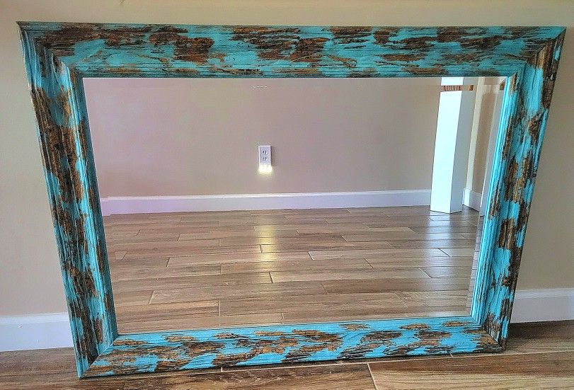 Teal with Gold Foil 24x36 Framed Mirror