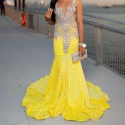 Yellow Sequin Prom Dress 