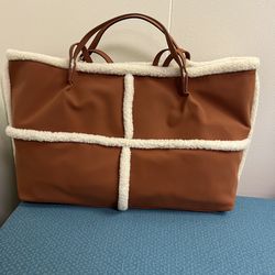 Universal Thread Tote Bag Rust Brown w/ Sherpa Trim