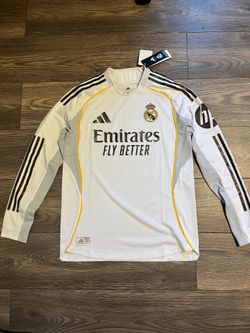 adidas Real Madrid Soccer Jersey Long Sleeve White/Black/Gold Size M Licensed