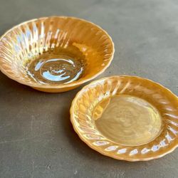 Vintage Orange Carnival Glass Bowl and Plate