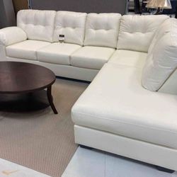 Ashley Furniture White Donlen 2-piece Sectional w/Chaise - Hight Quality Faux Leather 