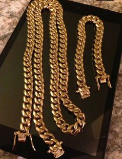 Gold Plated Miami Cuban Link Bracelet & Necklace Combo (30 inches & 8 inches)