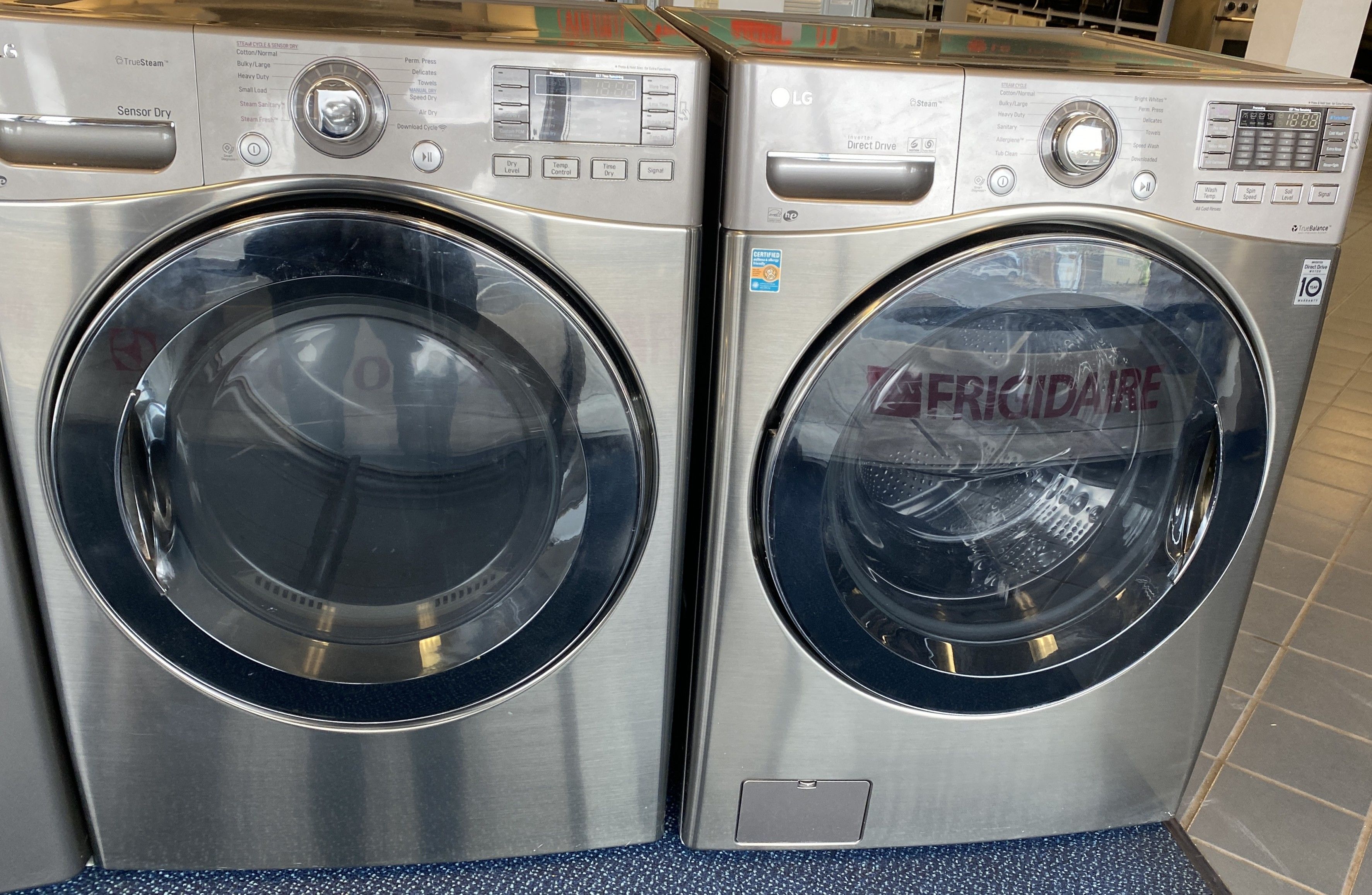 Grey LG Front Load Washing Machine and Electric Dryer Set (0-0042)