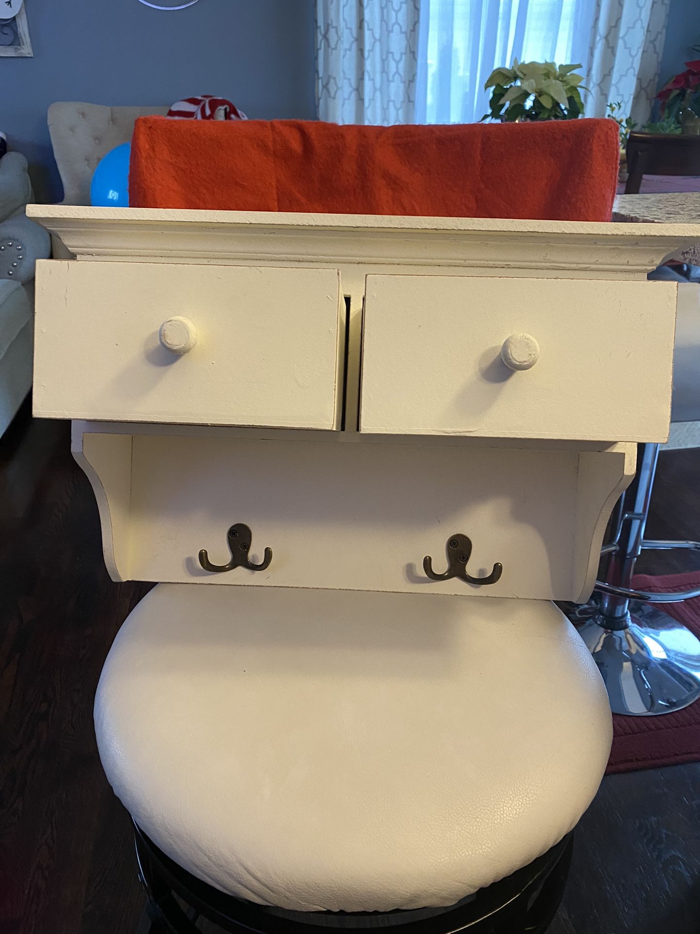 Entry Door Hanging Shelf White with small drawers and hooks NEW